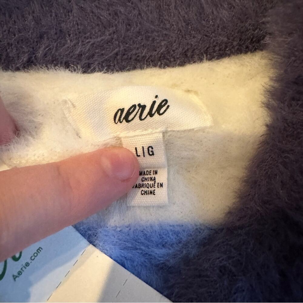 Aerie Flurry Soft Fuzzy Long Sleeve Striped Colorblock Pullover Sweater Sz L NEW - Picture 7 of 11